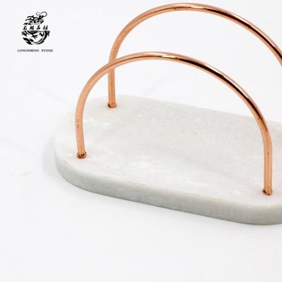 China Sustainable new design of white marble and metal towel rack and tissue holder for sale