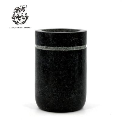 China Viable New Design Black Stone Wash Tumbler Tooth Brushing Cup For Bathroom Set for sale