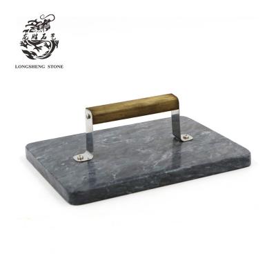 China Viable factory hot sale marble bbq pressure plate with wooden handle for sale