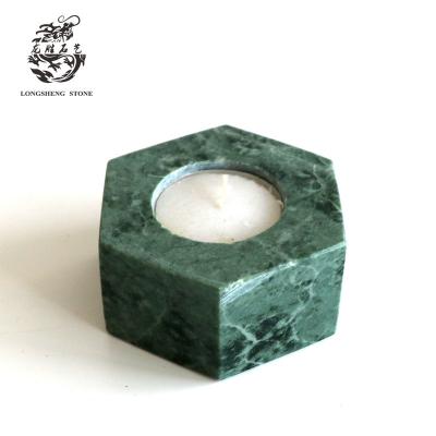 China Home Decoration Natural Marble Candle Holder Hexagon Stone Candle Jars for sale