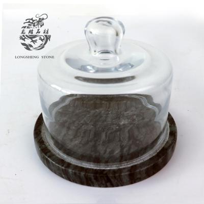 China Sustainable marble cake stand with glass dome cover / transparent dust cover / stone base. for sale