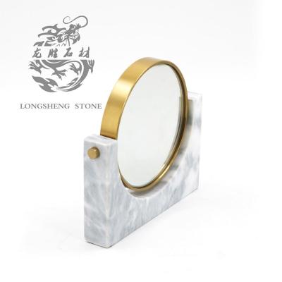 China Stone Natural Marble Double Faced Cosmetic Mirror Lighted Housewares Mirror Base Makeup Tools for sale