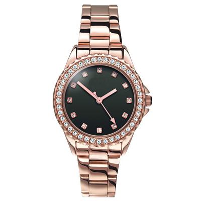 China Fashion Ladies Watch Women Stainless Steel Rose Gold Black Dial Wrist Watch Water Resistant for sale