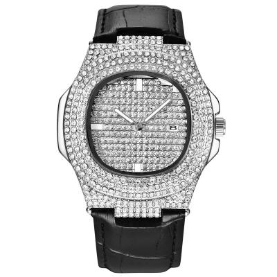 China Stainless Steel Men's Watch Shape Leather Luxury Brand Diamond Quartz Watch for sale