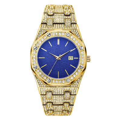 China Mens Stainless Steel Hip Hop Brand Full Diamond Gold Date Gifts Luxury Watch for sale