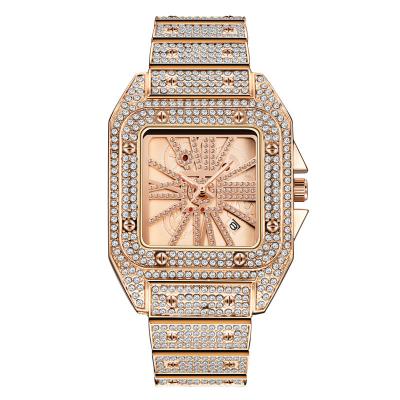 China Luxury Brand Full Diamond Alloy Band Gold Stainless Steel Men's Watch Hip Hop for sale