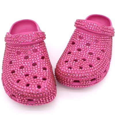 China Best Selling High Quality Breathable PVC Rhinestone Charms Slipper Flip Flops Croc Shoes For Beach for sale