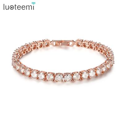 China LUOTEEMI CLASSICS Fashion Brass Champagne Zircon Tennis Bracelets and Green Zircon Gold Tennis Bracelet for sale