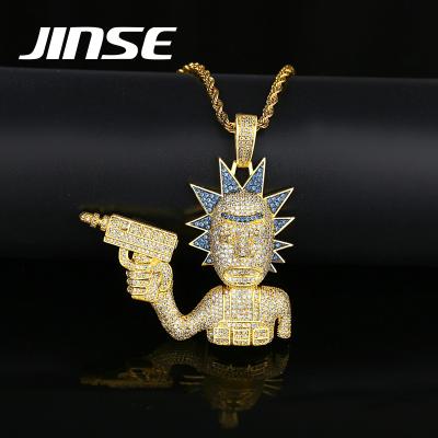 China Hiphop JINSE Mena Gun Pendant Hip Hop Jewelry Iced Out Bling Two Tone Man Chain Necklace for sale