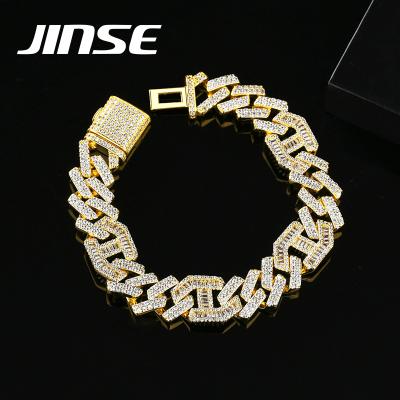 China JINSE Hiphop Bracelet For Men Tiny CZ Cuban Link Bracelets Jewelry Hip Hop Copper Bracelet for sale