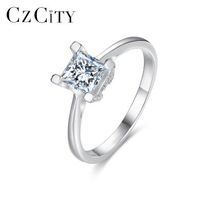 China 925 Silver CLASSIC Woman CZCITY Big Bling Finger Stone Design Couple Engagement Gem Wedding Ring Set Tasty for sale