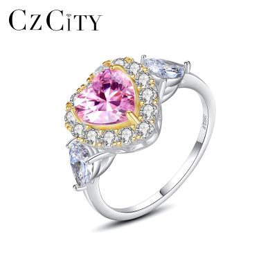 China CZCITY CLASSIC Women's Pink Cubic Zircon Woman Wedding Heart Sterling Silver 925 Sliver Women Rings for sale