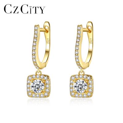 China CZCITY CLASSIC Sterling Square Silver Drop Gold Plated Cubic Zircon Color Women Fashion Earrings for sale