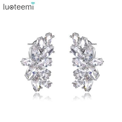 China LUOTEEMI CLASSICS Show Pure Clear Zircon Diamond Stud Statement Earrings Jewelry Curve Earrings for sale