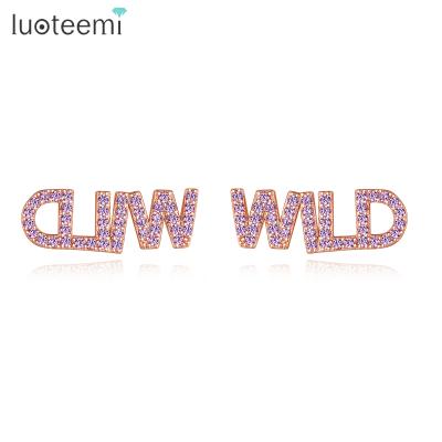 China LUOTEEMI Letter Earrings Jewelry Crystal Earring Stud Statement Zircon Initial Letters TRENDY Earrings for sale