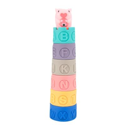 China Safe BPA Free Baby Toys Early Educational Silicone Stacking Toy Kids Building Blocks Tower Baby Toys for sale