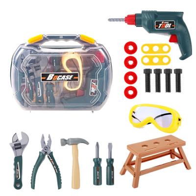 China Toy Childern's Electronic Repair Toolbox Set Toys DIY Simulation Screwdriver Remove and Install Drill Suitcase Hammer Elactic Tool for sale