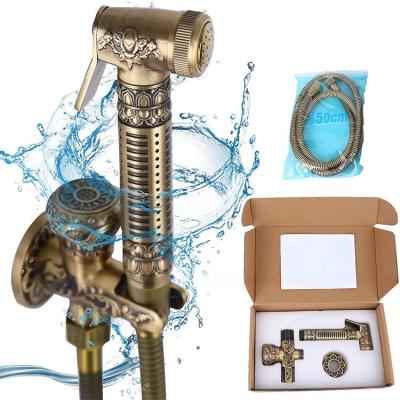 China Solid Brass High Pressure Vintage Wall Mount Shower Toilet Bathroom Handheld Bidet Diaper Set Bathroom for sale