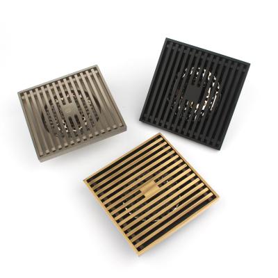 China Brass Material Anti-odor Bathroom Shower Floor Drains Bath Square Antique Floor Drain Grate Brass Floor Waste Drain Color Box for sale