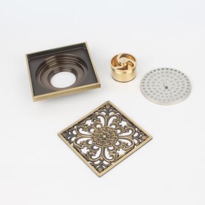 China 4 Inch Brass Square Shower Drain with Strainer Style and Removable Cover Grid Grate for sale