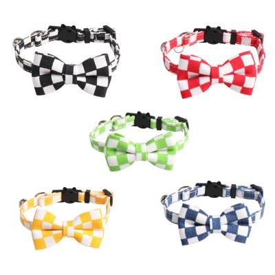 China Fashion Cute DETACHED Bowknot Amigo Plaid Bowtie Kitten Cat Collar Safety Adjustable Bowtie Classic Pet Collar for sale