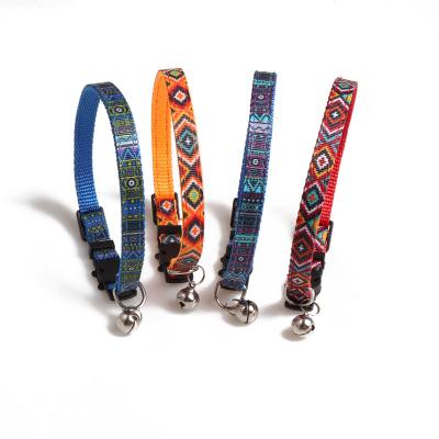 China New Trends DETACHED National Bohemian Tribal Pattern Adjustable Amigo Pet Collar Nylon Safety Kitten Cat Collar With Bell for sale