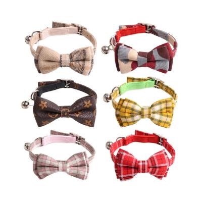 China New Design Amigo Fashion Plaid Bowknot Metal Buckle Adjustable Elastic Puppy Kitty Cat Collar British Pet Collar Stocked for sale