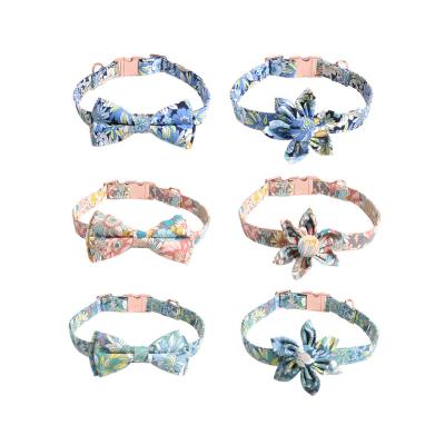 China New Fashion DETACHED Design Cute Rose Gold Metal Buckle Sunflower Luxury Bowtie Floral Dog Collar Pet Amigo Bow Tie Collar for sale