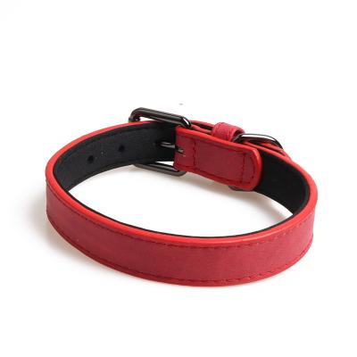 China Durable Solid Color PU Leather Dog Collar With Gold Metal Buckle for sale