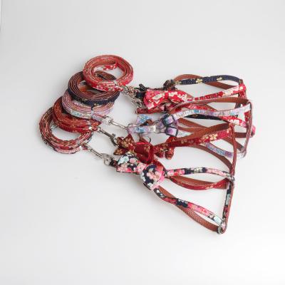 China Beautiful Viable Wholesale Promotion Personalized Custom Bow Tie Reversible No Pull Dog Harness Leash Set for sale