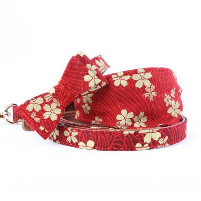 China Wholesale Custom Logo Viable Amigo Printing Japanese Style Pet Bow Tie Bandana Dog Collar Red Leash Leather Dog Advance for sale