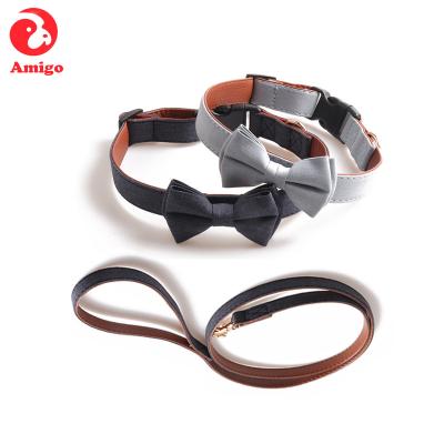 China Amigo DETACHED Hot Selling Amazon Pure Color Dog Cat Collar Leash Set Cotton Bow Tie Custom Cloth Collar Adjustable Dog Collar for sale