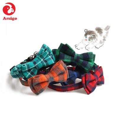 China New Design Fashion New Design DETACHED Safety Wholesale Charm Safety Amigo Bowtie Plaid Canvas Bow Tie Loose Pet Cat Collar With Bell for sale