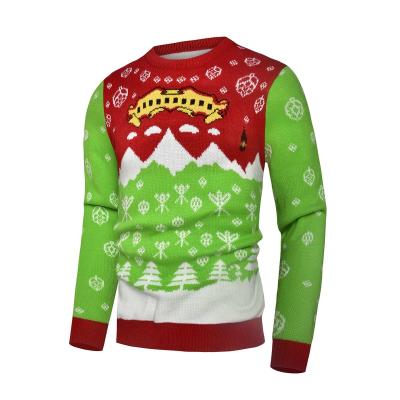 China 2023 OEM/ODM Anti-Wrinkle Mens Christmas Sweater Custom O-Neck Knitted Ugly Oversized Christmas Knitted Green Pullover Sweater for sale