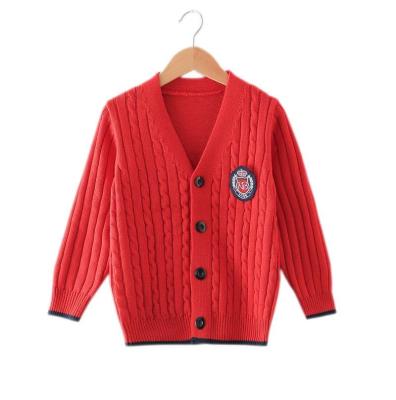 China Sale Autumn Sweaters Boy Red Warm Anti-shrink Cotton V-Neck Breathable Cardigan Knit Sweater for sale