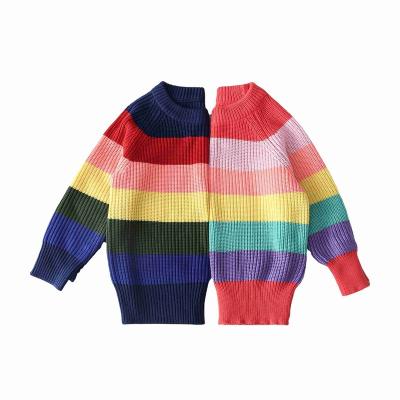 China Anti-Shrinkage Polyester / Nylon Kids Sweaters Round Neck Pullover Stripes Girls Knit Sweater for sale