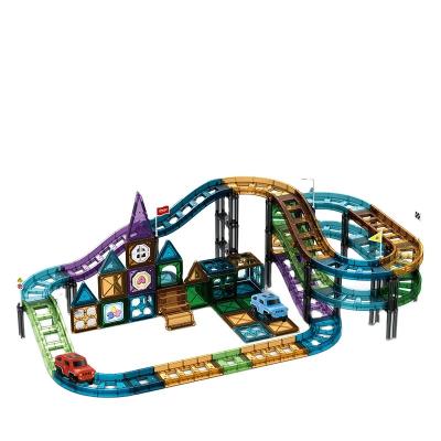 China Diy 96pcs Car Earlier Track Funny Magnetic Tiles Plastic Educational Building Block Toys For Children for sale