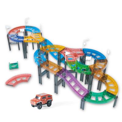 China 2022 Newest Early Education Magnetic Car Set Racing Track Toys 60 Pieces Magnetic Building Tiles Block Set Games For Kids for sale