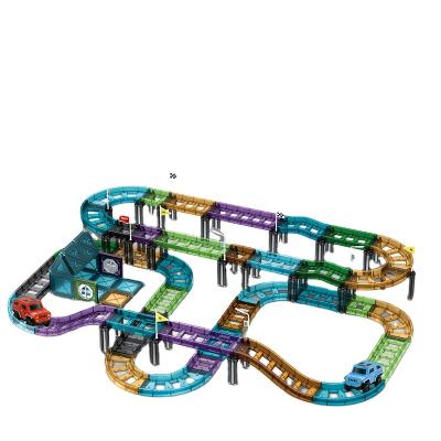 China 93pcs Earlier Education Factory Direct Wholesale Custom Car Racing Track Toys Magnetic Diy Tiles Building Educational Toys for sale