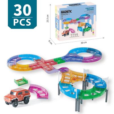 China Early Education Toy Magnet Car Race Track Magnetic Race Track Set Bpa Free Magnetic Tiles Building Educational Kids Toys Set for sale