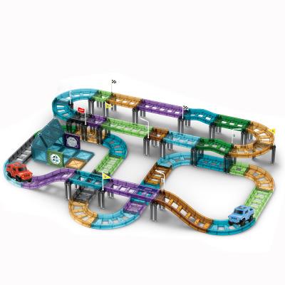 China DIY TOY 93PCS Kids Funny Colorful Toy Traffic Cars Race Run Magnetic Track Tiles Building Toddler Play Set for sale