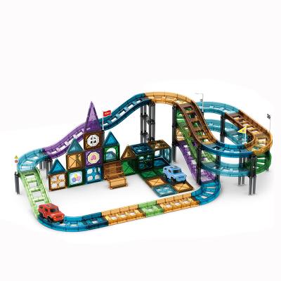 China DIY TOY 96PCS DIY Play Race Track Set Educational Magnetic Building Block Kids Toys Race Car Track for sale