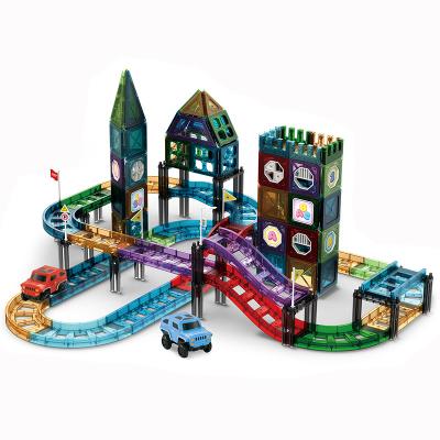 China Eductional Toys 131pcs Car Racing Track Magnetic Tile Toy Magnetic Blocks For Kids Magnetic Building Block Set Slot Toys for sale