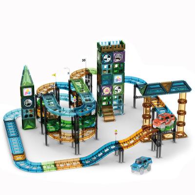 China MengBang 206PCS Diy Assembly Children Toy Baby Plastic Marble Run Virtual Race Track Toys Vehicle Plastic Car Overpasses for sale