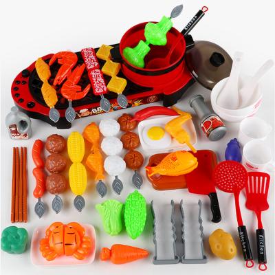 China Hot Selling 69PCS Plastic Pretend Cooking Pretend Role Play Set Kids Kitchen Toys With Light Sounds For Girls for sale