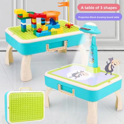 China Children Learn To Paint Educational Study Board And Multifunctional Children's Drawing Board Toys Projection Painting Building Blocks Toy For Kids for sale