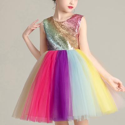 China Kids Breathable Clothing Daily Tutu Dress with Bow Wholesale Toddler Babies Rainbow Beads Embroidery Dress 7-16 for sale