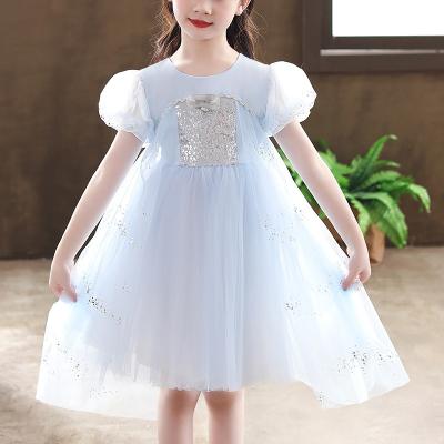 China Korean Version of 2021 Summer Girls Princess Dresses Western Style Short Sleeve Stain Washable Short Dress Mesh Sequins Decoration Skirt for sale