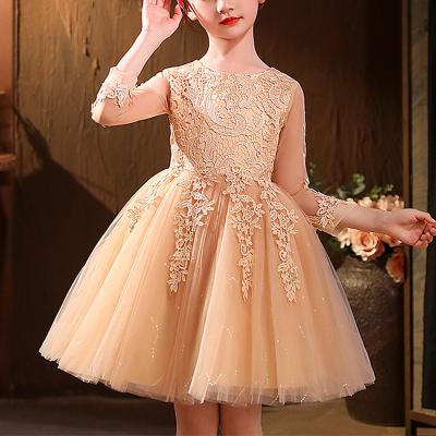 China 2021 Summer Girls Dress O-Neck Washable Gauze Bow Decoration Ball Gown Half Sleeve Lace Princess Dress Short Knee-Length Dresses for sale