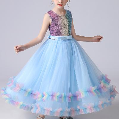 China Breathable Flower Girl Dress Girls Clothes Baby Mesh Princess Party Birthday Dress Even Long Dresses for Girls Cake Sequin Skirt for sale